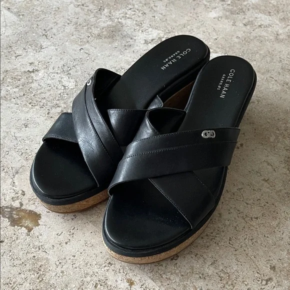 Cole Haan Black Leather Crisscross Mules - Picture 2 of 8